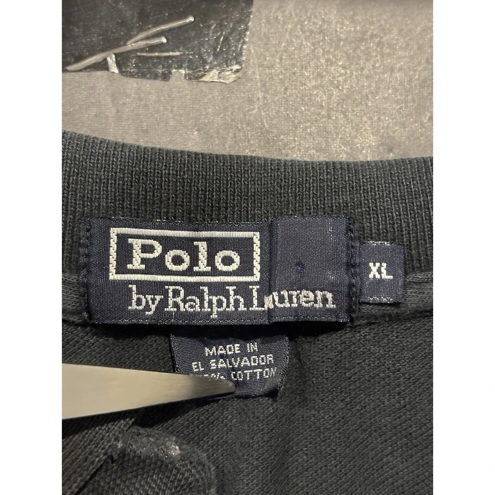 Vintage Polo Ralph Lauren Black Pique Polo Shirt XL Red Pony
